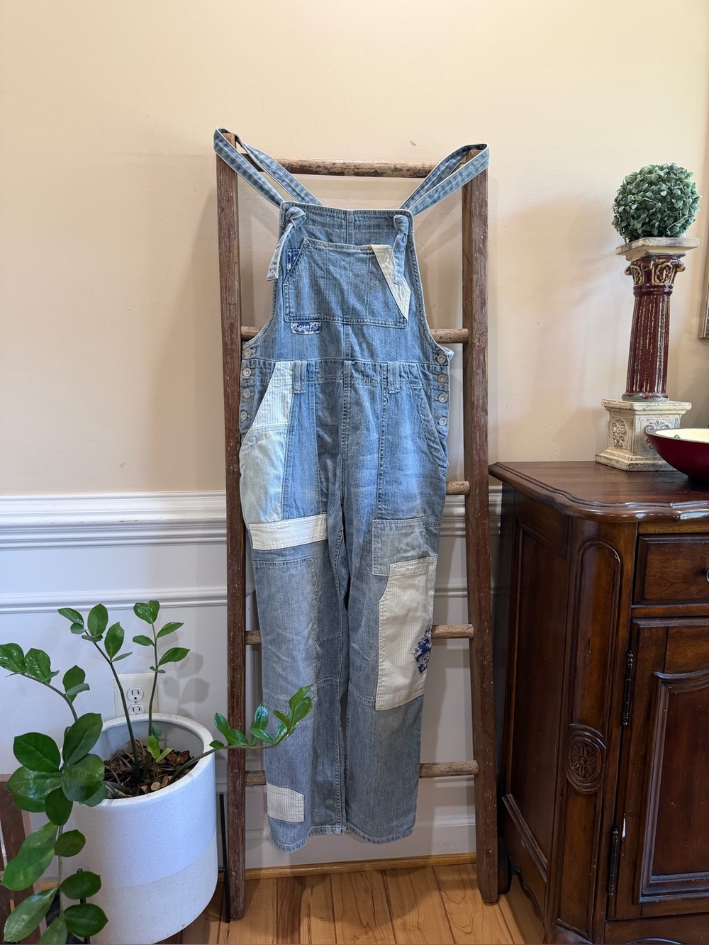 Pilcro Patchwork Light Blue Denim Overalls